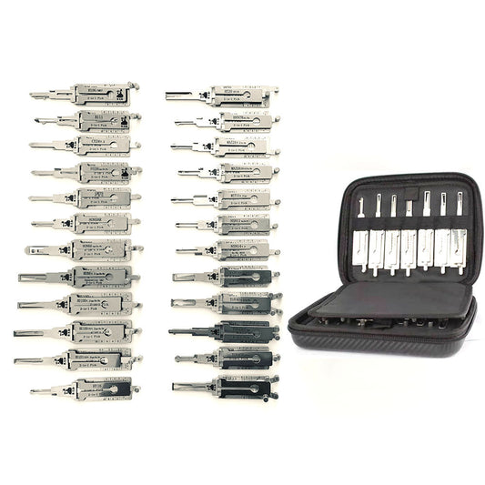 Original Lishi 25pcs/Kit Auto Car Door Lock Pick 2-in-1 Decoder Locksmith Tool Magnetic Carry Case Portable Bag