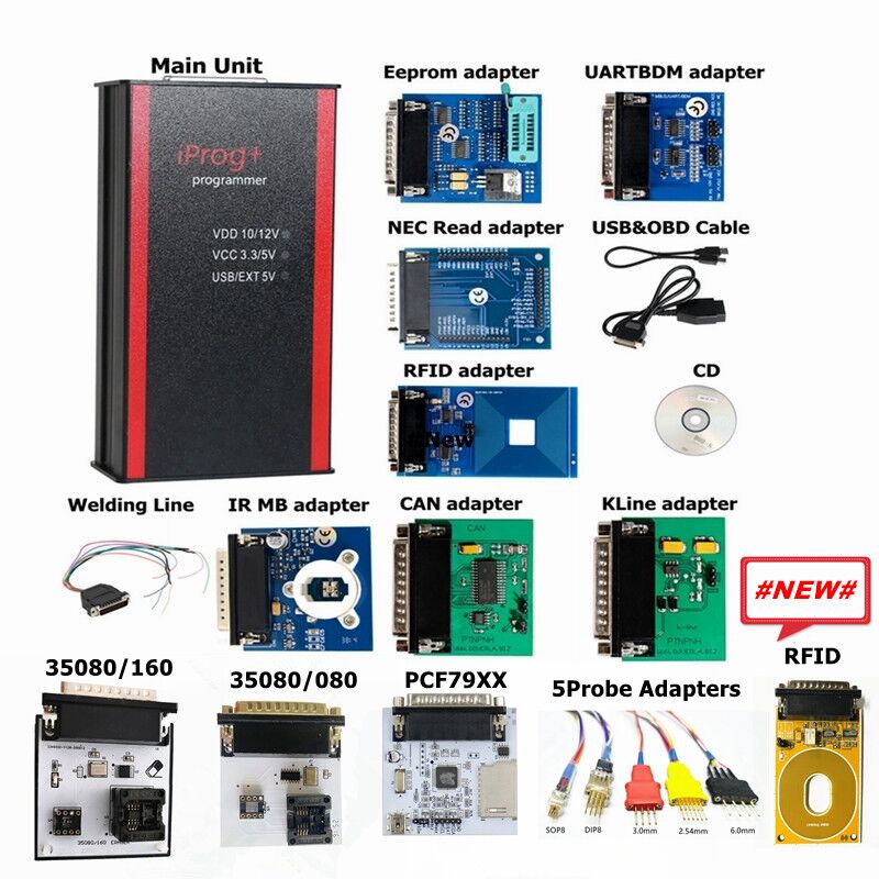 Durable Iprog+Plus with Full Adapters with NANO 93CXX Socket, SOP8 Socket Clip,  (IMMO + Mileage Correction + Airbag Reset)